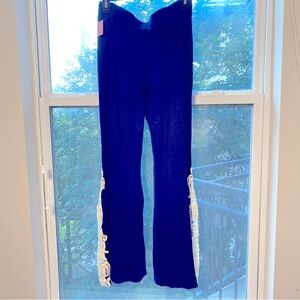 Loila Navy Viscose Crochet Sides Flare Leg Dressy Slacks Womens Small Pa…